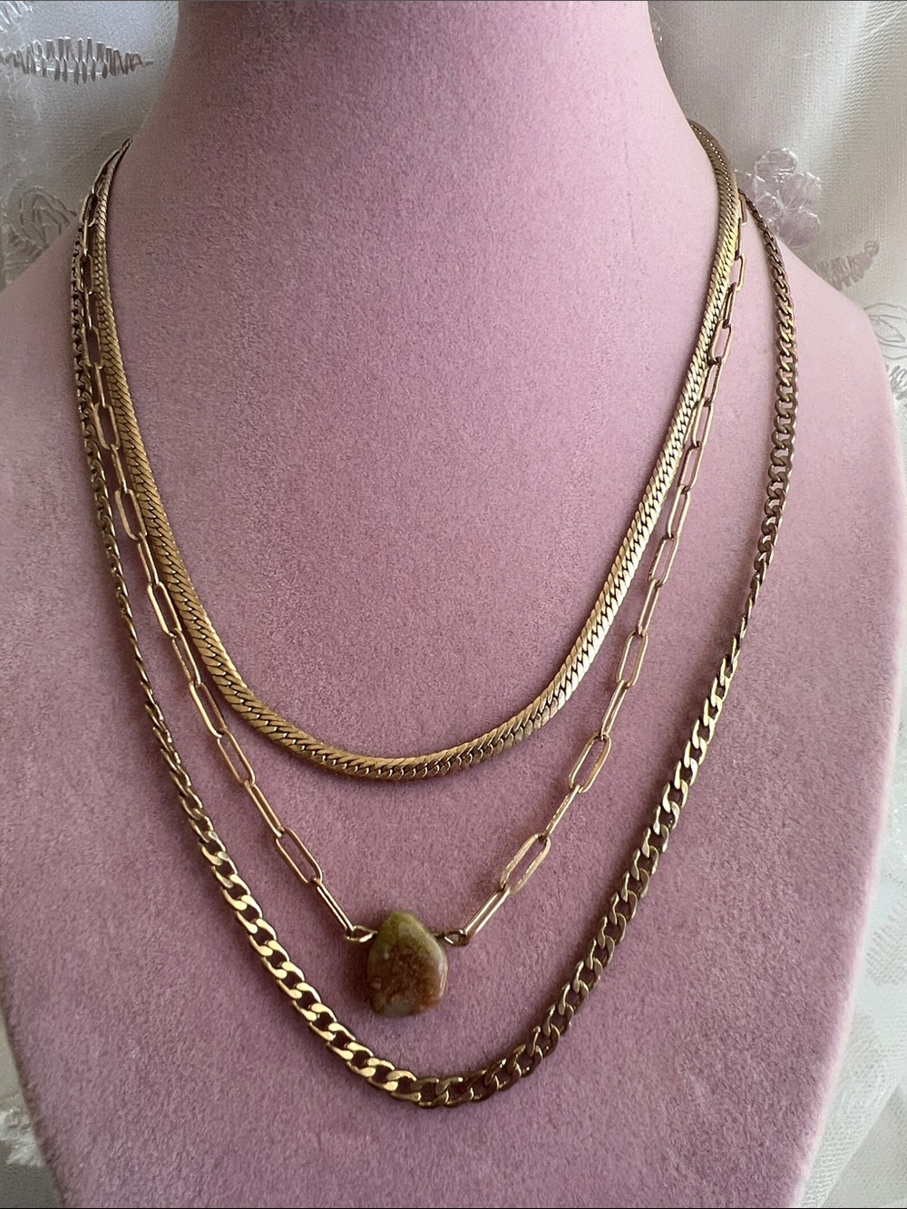 Layered Gold-Tone Mixed Chain Necklace with Pendant